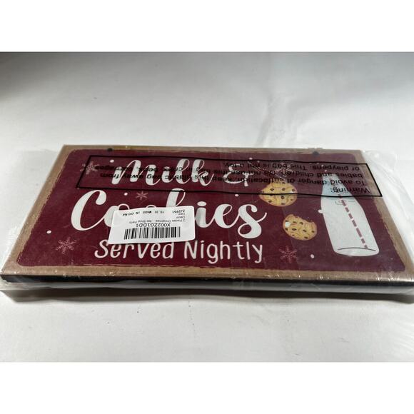 Christmas Decor Wooden Signs Set of 2 Cookies Milk Served Nighty Eat Drink Merry - Picture 2 of 9